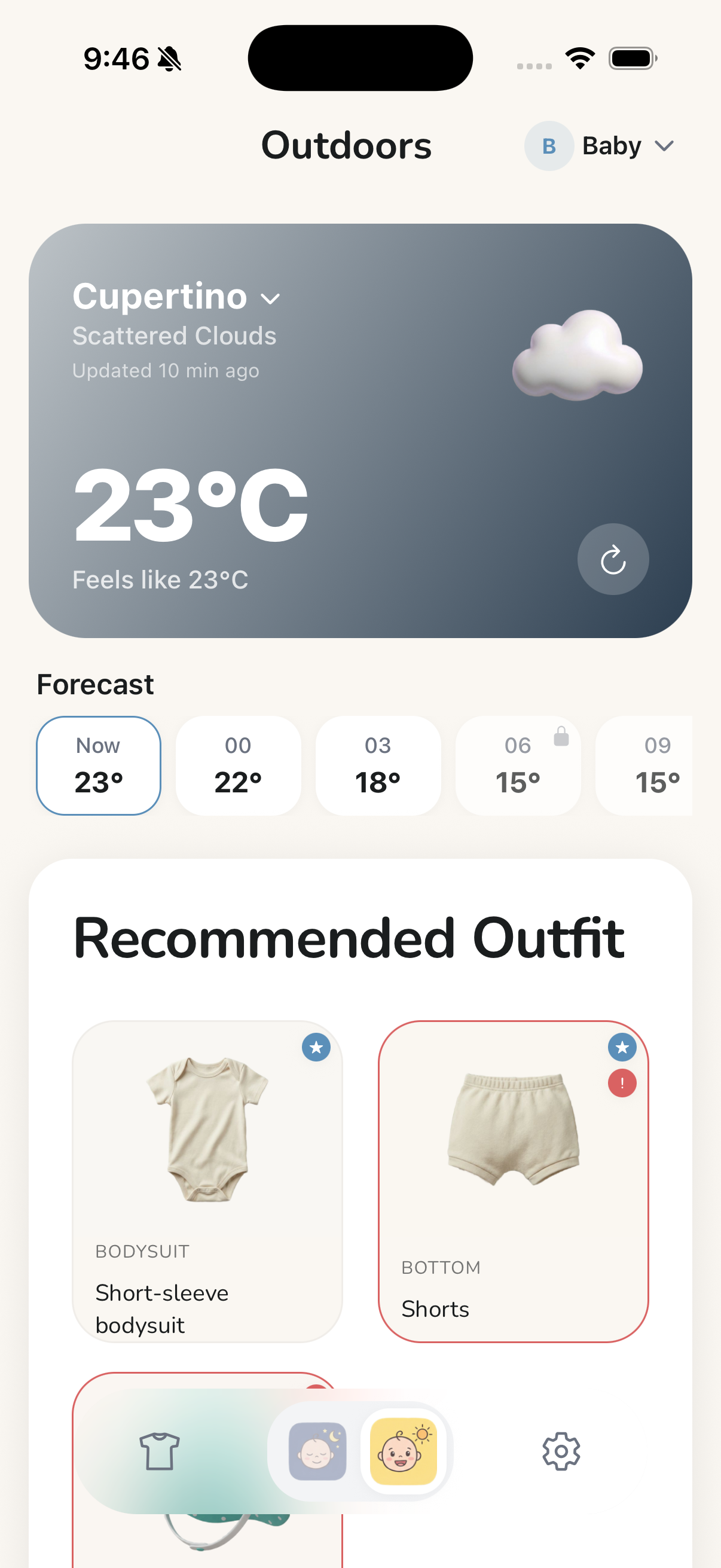 BabyDress App — Outdoors Mode